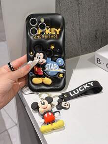 Disney Mickey Mouse Phone Case With Mickey Charm And Lanyard - Cute Mickey Protective Case With Starry Space Themed Background Design, Equipped With Delicate Mickey Decorative Lanyard And Beaded Bracelet For Easy Carrying, Compatible With IPhone 17, 16, 15, 14, 13, 12, 11 Pro Series, Ideal For Birthdays, Holidays, Anniversaries, Graduation Gifts, Or Any Special Occasion To Surprise Family, Friends, Classmates, And Loved Ones. - 白色 - 查看 3