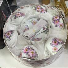 野玫瑰系列杯碟套組，6件裝輕量瓷器金邊設計，適合節日慶祝與居家下午茶的實用套組 - 彩色 - 查看 11