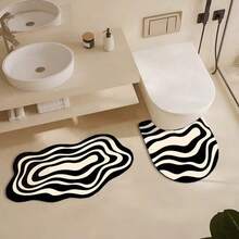 1PC Black And White Striped Asymmetrical Modern Design Creative Bath Mat, Bathroom Rug, Doormat, Small Rug, Carpet, Floor Mat, Home Decor, Area Rug, Outdoor Mat, Home Decor, Area Carpet, Bedroom Rug, Graduation Season Gift, Washable Rug - A - View 4