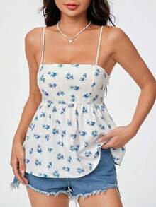 Top de mujer tipo camisola con estampado floral ditsy - Blanco - Ver 3