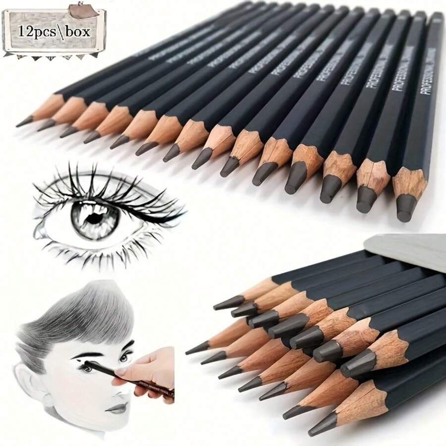 Bộ 12 bút chì vẽ chính xác - Bút chì phác thảo và vẽ chuyên nghiệp, với độ cứng từ 2H-8B, phù hợp cho nghệ sĩ, học sinh và người đam mê. - Bộ - Xem 1
