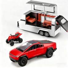 Highly Realistic 1:32 Proportional Cyber Truck-Style Die-Cast Truck Set, Including Camper Van And Off-Road Vehicle, 3-In-1 Rebound Model Car, With Sound And Light Effects, 5 Colors, Suitable For Collection And As A Gift - Gold - View 6
