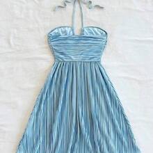 Easter Outfit Women Boho Women's Clothing Milkmaid Dress Women Easter Graduation Dress Summer Outfits For Women Summer Easter Dress Women Vacation Outfits Women Women's Solid Color Pleated Fashion Halter Mini Dress, Summer Dresses For Women - Rosa - Ver 3