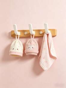 1pc Baby Room Storage Rack | 0-6 Years Infants & Moms | Natural Solid Wood Base + Thickened ABS Hooks, No Burrs, For Clothes, Stable Load-Bearing | Baby Room Wall-Mounted Hooks, Can Hang Baby Hats, Bibs, Aprons, Clothes, Towels, Drill-Free Installation, Space-Saving, Suitable For Baby Room, Children's Room Walls | Children's Solid Wood Wall-Mounted Hook Rack | Baby Room Clothing Storage, Towel Hanging, Wall Organization, All Seasons - Multicolor - View 3