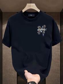 Summer Short-Sleeve Top For Men And Women Featuring A Loose-Fitting Cartoon Striped Letter M Design That Flatters The Figure - Black - View 2