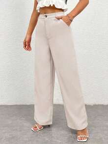 Pantalones casuales simples de unicolor para mujer para usar todos los días - Beis 2 - Ver 7