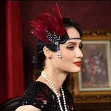 1920s Flapper Accessories Set, Includes Headband, Pearl Necklace, Gloves, Zinc Alloy Decorations For Wedding Party - Multicolor - View 2