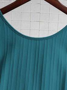 Vestido casual mini de mujer con tirantes de amarre, espalda descubierta, sin mangas, corte evasé y dobladillo con volantes - Azul 3 - Ver 3