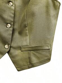 Chaleco corto de lino casual para mujer para primavera y verano - Verde militar - Ver 4