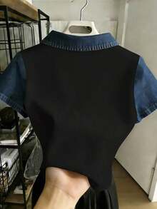 Camiseta de mujer casual y versátil con cuello polo y mangas cortas en bloques de color, regalo para ella / regalo de vacaciones - Multicolor 5 - Ver 2