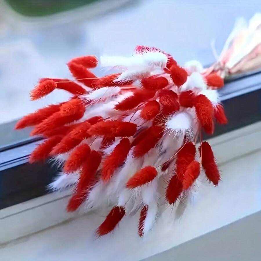30-240pcs 44cm Artificial Faux Rabbit Tail Grass, Home Decor Artificial Faux Rabbit Tail Grass Stems, Suitable For Bohemian Style Floral Arrangements, DIY Crafts, Home Kitchen And Wedding Decor, Christmas Decor, Thanksgiving Decor, DIY Wreath Decor - Red and White Rabbit Tail Grass - View 1