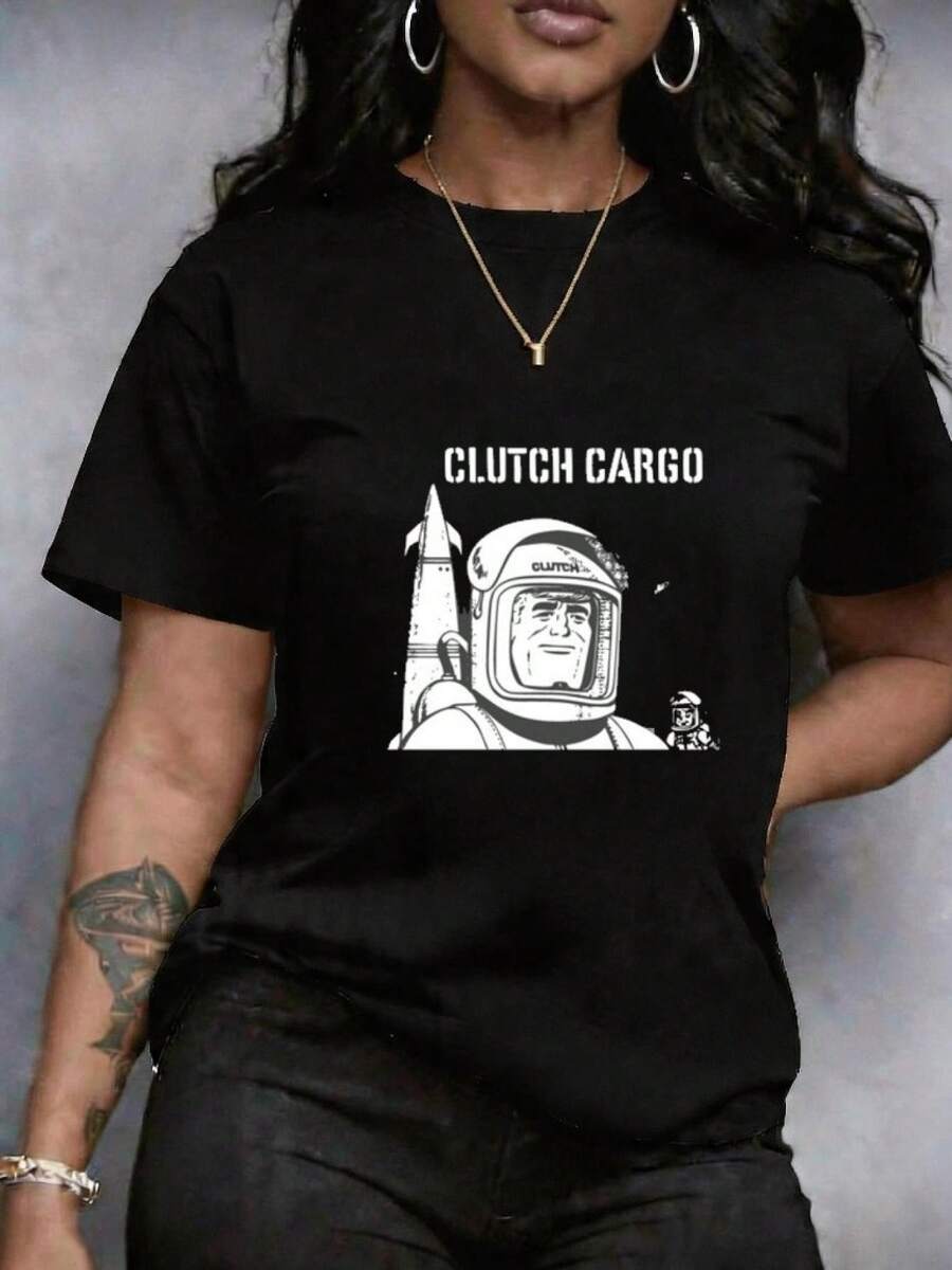 Camiseta para Mujer estampado de leopardo, texto, astronauta y cohete, de cuello redondo, manga corta, ropa transpirable, estilo casual de manga corta y cuello redondo estampado, redondo casual, ideal para entrenamiento y uso casual, top casual de alta calidad, cómodo y perfecto para uso casual en primavera y verano - Negro - Ver 1