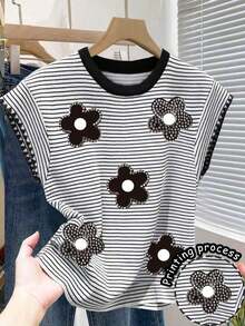 Nueva camiseta de manga corta con bloques de color y rayas, ropa de primavera/verano - Multicolor - Ver 7
