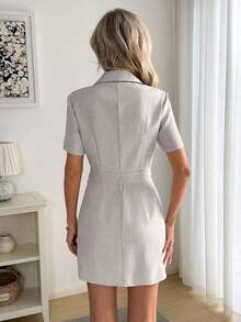 Vestido camisero de mujer de manga corta con rayas - Gris Claro - Ver 7
