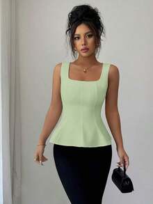 Blusa elegante de cuello cuadrado sin mangas para mujer, adecuada para la oficina, el transporte, el té de la tarde, las fiestas, las vacaciones y ocasiones casuales - verde menta - Ver 5