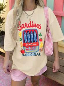Camiseta de manga corta para mujer de corte holgado con cuello redondo y estampado de eslogan, nueva y casual para el verano, ropa de moda diaria y de vacaciones, adecuada para el día a día y las vacaciones. - Multicolor - Ver 8
