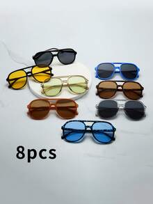 8pcs PC Material Double Bridge Large Frame High Quality Minimalist Stylish Glasses, Suitable For Travel, Vacation, Casual Occasions, Daily Wear - 8pcs - View 2