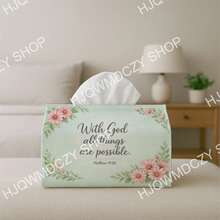 1pc Vintage Artistic Style Tissue Box - Floral & Bible Verse Inspirational Print, Durable Polyester Fabric, Suitable For Home, Office, Car, Party - Space Saving Napkin Holder Storage Box - Holiday Decor, Sturdy Structure, Decorative Storage, 2D Flat Printing - Multicolor - View 6