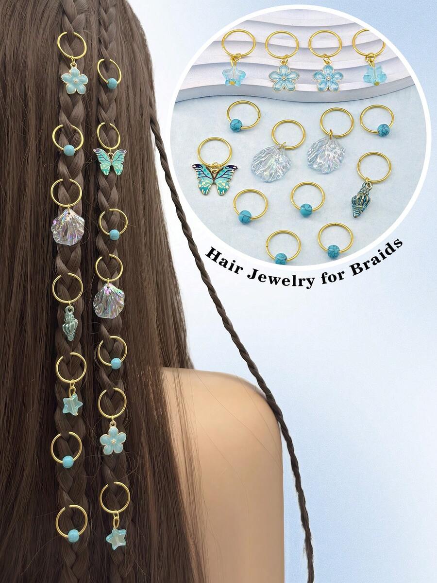 14pcs Cute Butterfly Bear Hair Rings - Pearl Shaped Hair Clips - Essential Party Dress Accessory - Perfect Gift Choice Suitable For Braided Hair Accessories
