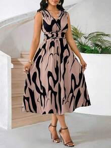 Vestido veraniego sin mangas de mediana longitud para mujer, de tela tejida con textura en color verde - Multicolor 3 - Ver 3