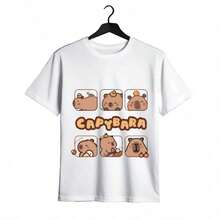 Tops para mujer Casual de Algodón con Estampado de Capibara para Mujer, Manga Corta, Cuello Redondo, Corte Regular para Uso Diario - Blanco - Ver 1