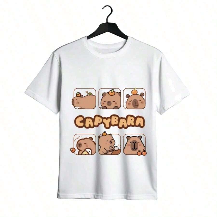Tops para mujer Casual de Algodón con Estampado de Capibara para Mujer, Manga Corta, Cuello Redondo, Corte Regular para Uso Diario - Blanco - Ver 1
