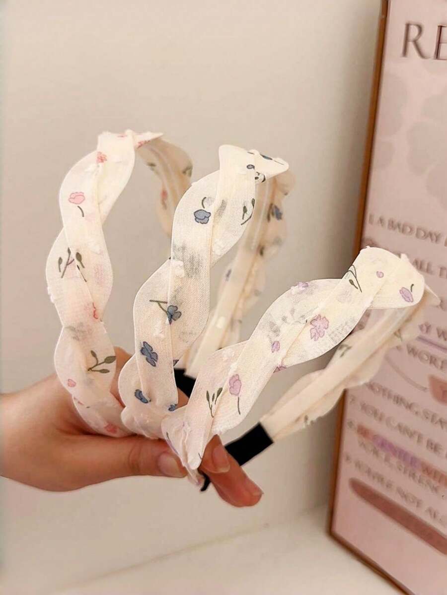 3件套复古格子发箍,夏季编织格子发圈,防滑齿状发夹,少女风发饰 - 彩色 - 查看 1