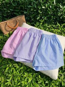 Conjunto de shorts de mujer con estampado de rayas multicolor tejidas - Morado - Ver 4