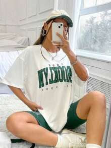 Summer TopsMOOSTA Letter Graphic Drop Shoulder Tee & Biker Shorts Cotton T-Shirt - White - View 6