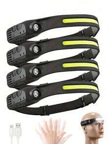 COB 與 LED 頭燈，先進感應式充電頭燈，5 種超亮模式，防水 USB 頭燈，適合露營、徒步、釣魚、工作 - 多色 - 查看 2
