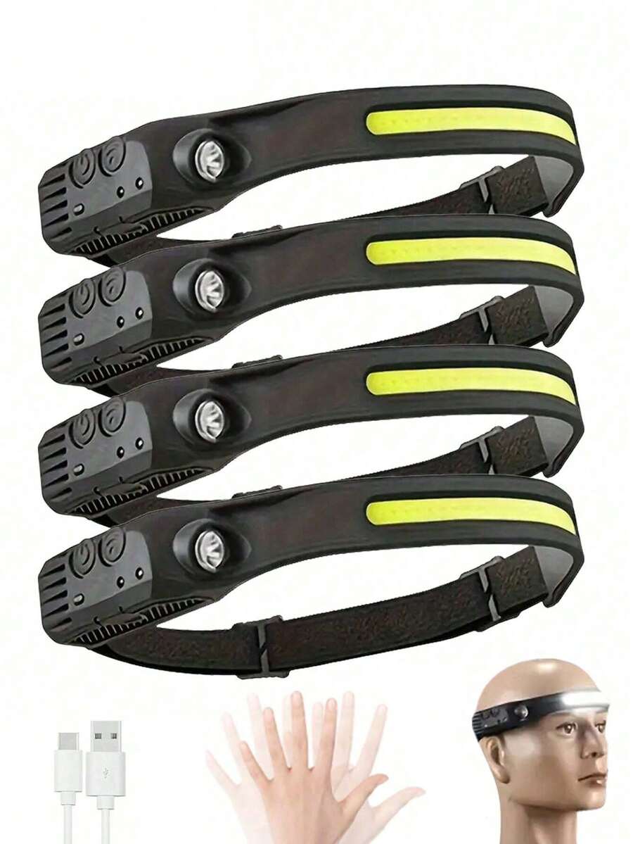 COB 與 LED 頭燈，先進感應式充電頭燈，5 種超亮模式，防水 USB 頭燈，適合露營、徒步、釣魚、工作