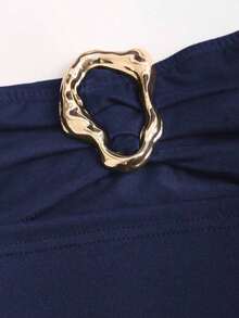 Vestido mini ajustado y sexy para mujer con hebilla metálica sin tirantes - Azul marino - Ver 6