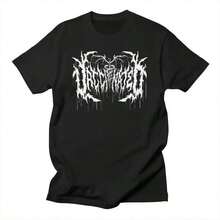 Women's Classic Black Cotton T-Shirt With White Graphic Print, Short Sleeve, Round Neck, Regular Length, Urban Gothic Style, Summer T-Shirt - 1 - 查看 1