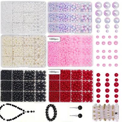 100 piezas de cuentas de colores aleatorios/1000 piezas de set de perlas falsas, para hacer pulseras, collares, aretes, suministros para joyería (color aleatorio)