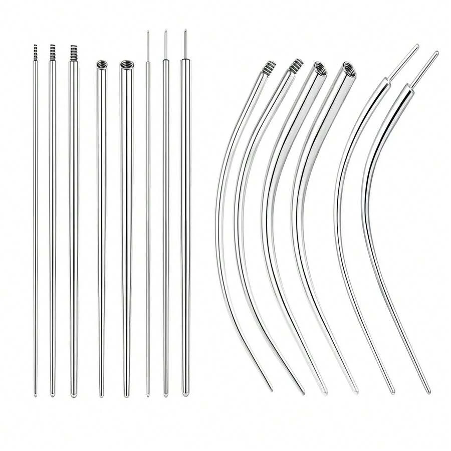 Kit de taladro de acero inoxidable 316L hipoalergénico, incluye taladro recto y curvo con rosca interna y externa, pasadores guía, herramientas de inserción y expansión para joyas de perforación de nariz, oreja, labio y ombligo en 0.8mm, 1.0mm, 1.2mm, 1.6mm - derecho - Ver 1
