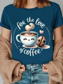 Camisetas Divertidas con Estampados de Café y Granos de Café, Camisetas con Estampados de Letras Nacidas del Amor por el Café, Camisetas para Entusiastas del Café, Regalos para Amantes del Café - Azul marino - Ver 6