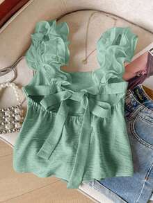 Frenchy Top de camisola elegante sin mangas con volantes en el bajo, de unicolor, para el verano - verde menta - Ver 6