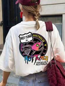 Under The Radar Women's Casual White Crew Neck Drop Shoulder T-Shirt - Unisex Urban Vintage Style, Loose Fit Short Sleeve Cotton Crew Neck T-Shirt - 白色 - 查看 2