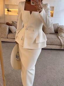 Two-Piece Set With Long Sleeves And A Relaxed Fit, Perfect For Meetings - White - View 4