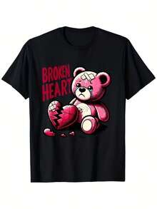 Camiseta con Gráfico de Oso de Peluche y Corazón Roto - 100% 180gsm, Suave, Retro, Unisex, con Lindo Oso y Corazón Roto, Camiseta Casual Cómoda para Hombres y Mujeres (Tallas S-XXXL), Regalo para el Día de San Valentín - Negro - Ver 6