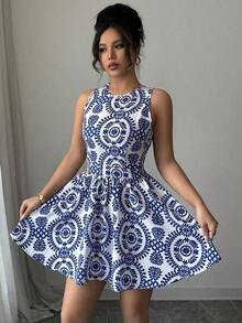 Vestido corto sin espalda para mujer, minimalista y de moda, adecuado para el verano - Azul - Ver 3