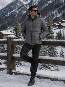 Men's Thermal And Lined Nylon Jacket With Removable Hood - 灰色 - 查看 4