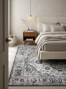 1pc High-Grade Gray - Classic - Geometric Floral Striped Bohemian Area Rug, Soft Faux Wool Rectangular Rug In European And American Style, Machine Washable, Suitable For Living Room, Bedroom, Entryway, Bathroom, Hallway, Patio, Kitchen, Indoor Outdoor, All Season Large Size Mat, Home Decor - Multicolor - View 2