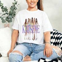 KATSEYE Print T Shirt Round Neck Casual Sports Top For FansPlayera Blanca Hombre Y Mujer Blusas Casuales Verano Y2k Playeras Basicas Algodón - Blanco - Ver 1