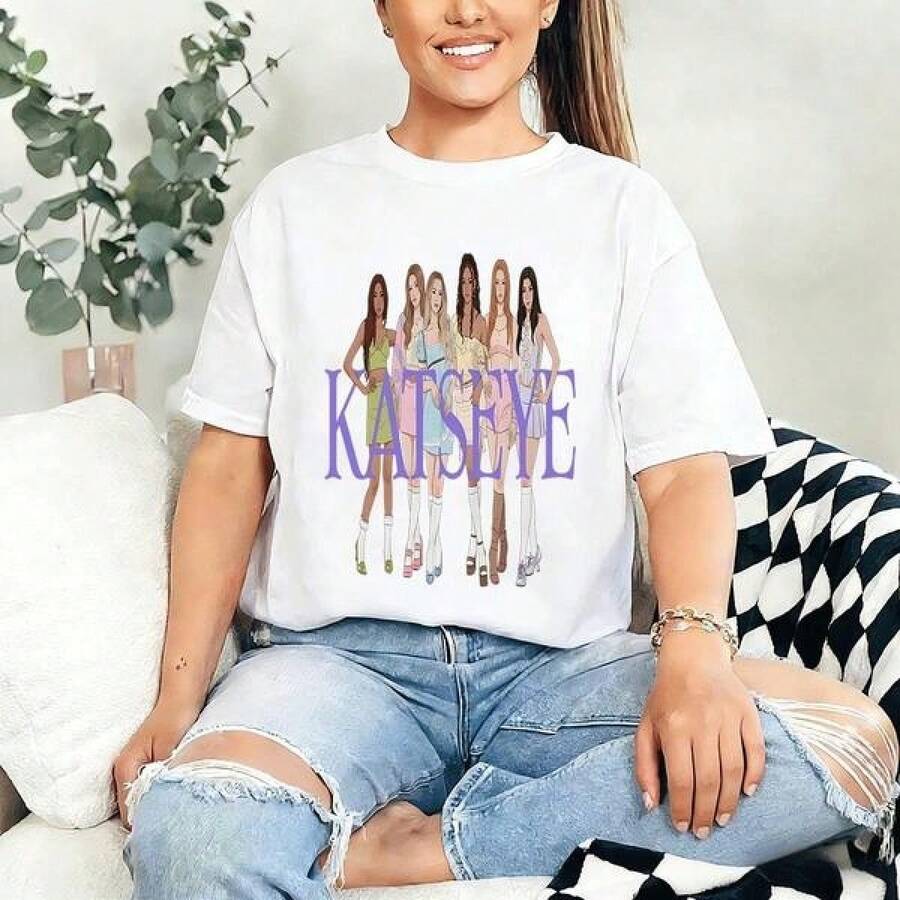 KATSEYE Print T Shirt Round Neck Casual Sports Top For FansPlayera Blanca Hombre Y Mujer Blusas Casuales Verano Y2k Playeras Basicas Algodón - Blanco - Ver 1