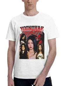 KATSEYE Yoonchae Vintage Bootleg Graphic T-Shirt Men's Black Cotton K-Pop TeePlayera Blanca Hombre Y Mujer Blusas Casuales Verano Y2k Playeras Basicas Algodón - Blanco - Ver 8