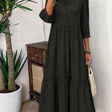 Women Solid Color Casual Short Sleeve Dress Maxi Women Outfit - Verde - Ver 2