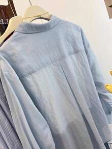 Camiseta de manga larga unicolor y casual, verano - Celeste - Ver 2
