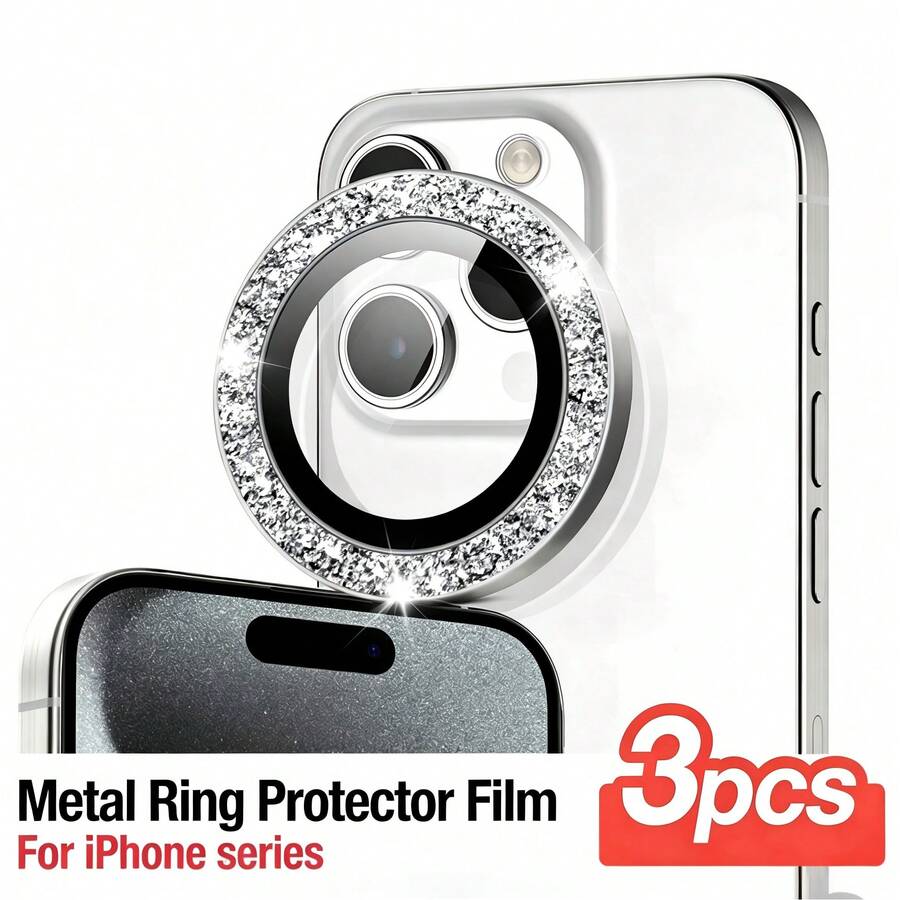 Película protectora de lente de metal brillante, adecuada para teléfonos 17 Pro/17 Air/16 Pro/15 Pro/14 Pro/13 Pro Max/12/11 Series Cámara trasera Película de vidrio de metal, Película de lente brillante