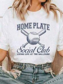 Camiseta de algodón para mujer, camiseta de béisbol y sóftbol para mamá, camiseta a juego para club social, camiseta cómoda para mujer - Blanco - Ver 1